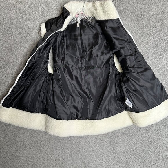 Pink Platinum Puffer Vest Girls Size‎ Small Black White Faux Sherpa Trim Casual - Picture 4 of 11